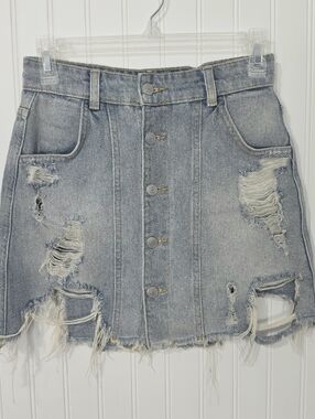 Free People | Denim Mini Skirt Distressed Size 0